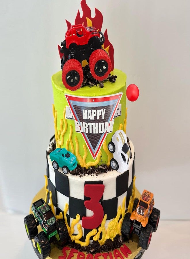 DRWATE 20 PCS Truck Cake Toppers Truck Cake Decorations Hot Red Ball Race Car Flame Blaze Wheel Cake Toppers for Truck Themed Birthday (Truck 1) - Image 5